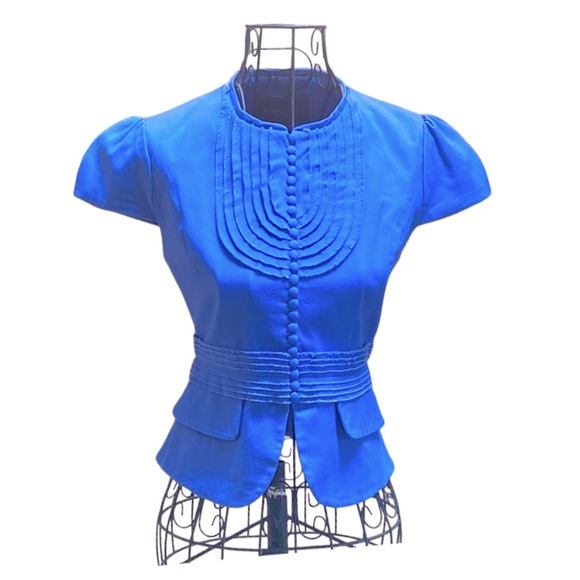 🪻 NWOT BCBG Max Azria Blue Cap Sleeve Button Front Blazer | XS - Picture 2 of 12